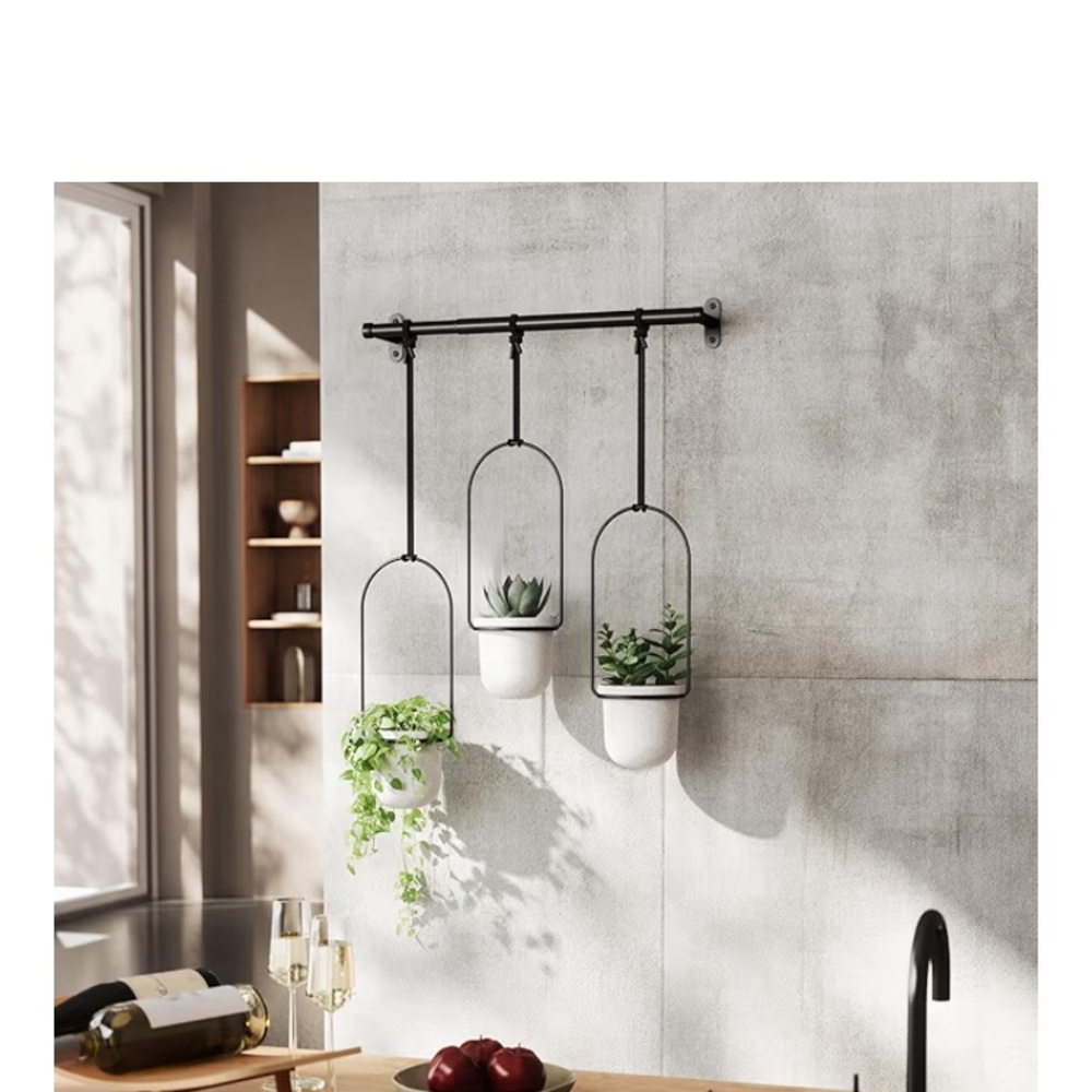 Umbra Black Hanging Wall Planter Trio with White Pots